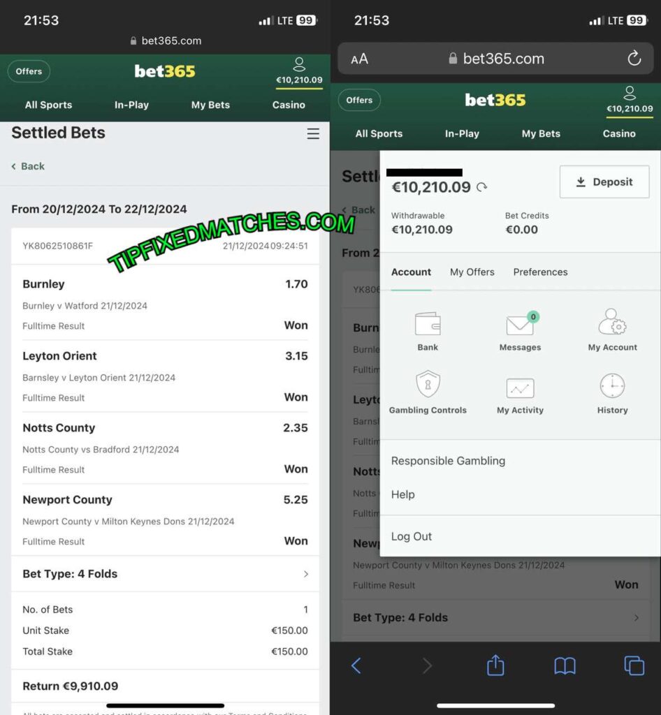 BET365 FIXED TIPS 1X2