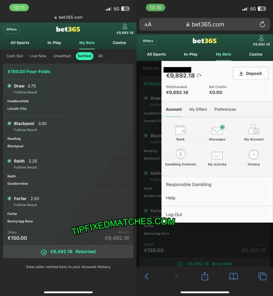 TIP FIXED MATCHES 1X2 BET365