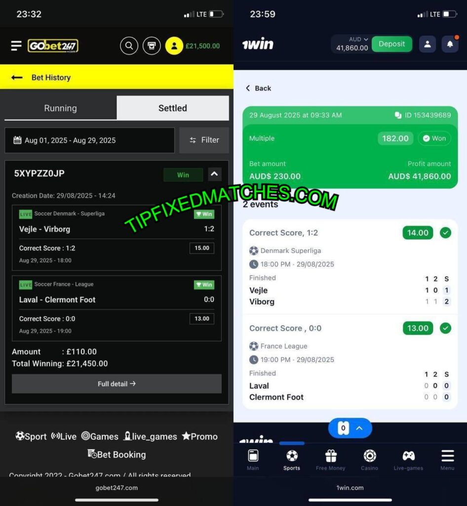 1WIN CORRECT SCORE FIXED MATCH