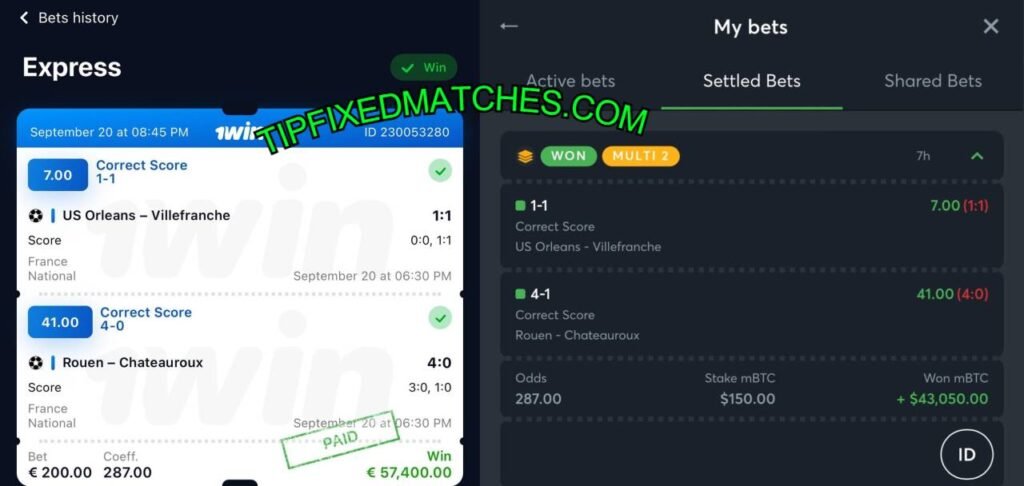 1WIN TIP FIXED MATCHES