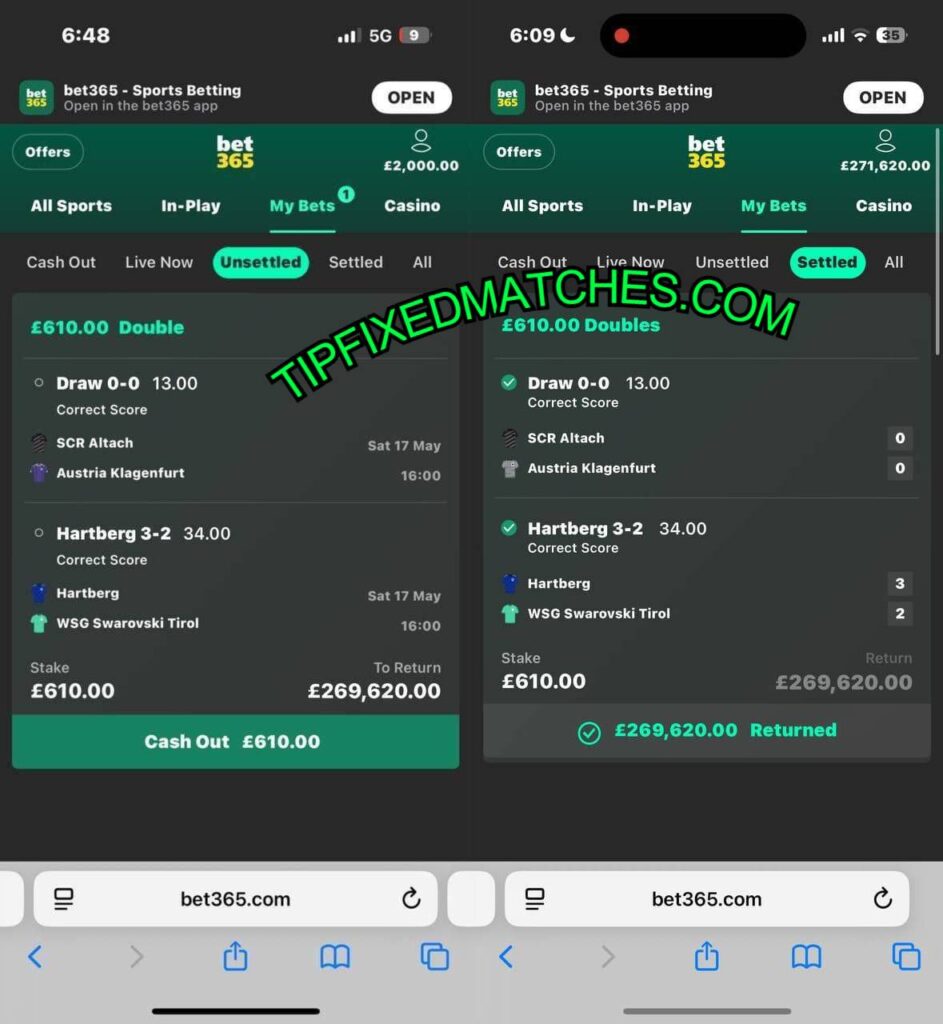 BET365 FIXED CORRECT SCORE MATCHES TIPS