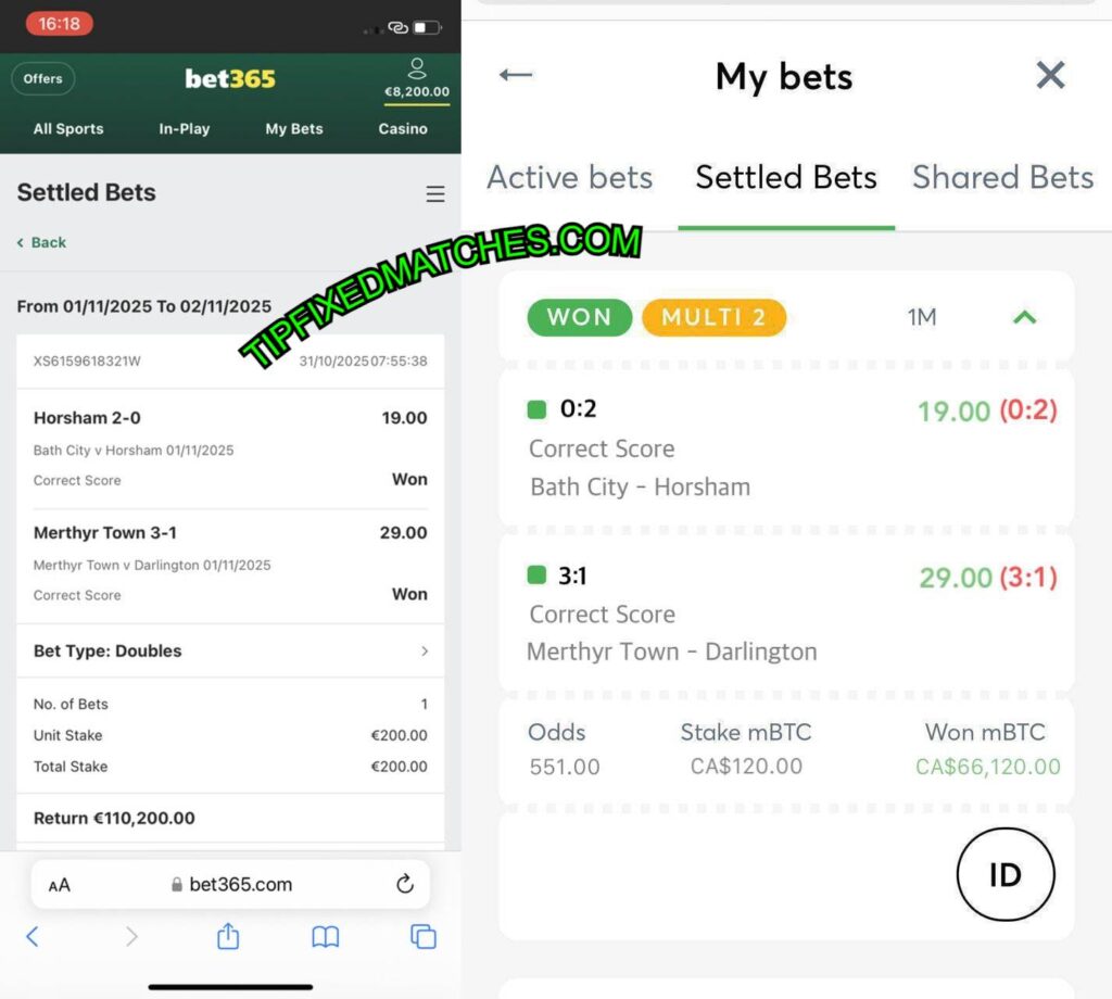 BET365 FIXED CORRECT SCORE TIPS