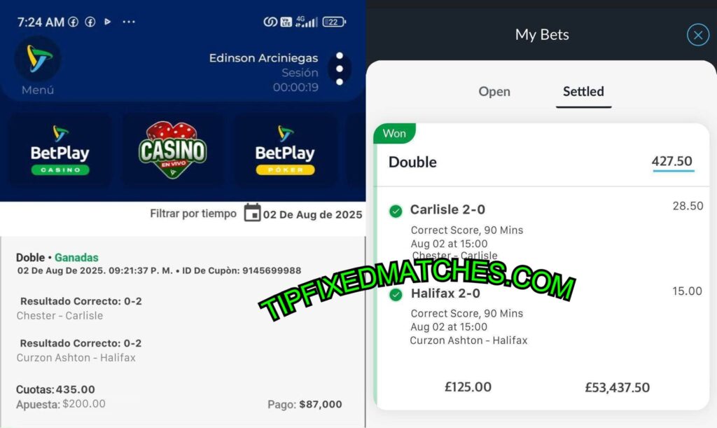 BETPLAY FIXED CORRECT SCORE MATCHES