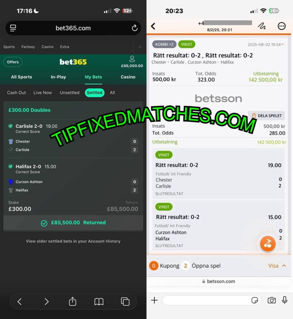 BETSSON CORRECT SCORE FIXED MATCHES