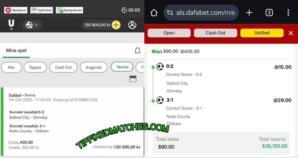 DAFA BET CORRECT FIXED MATCHES