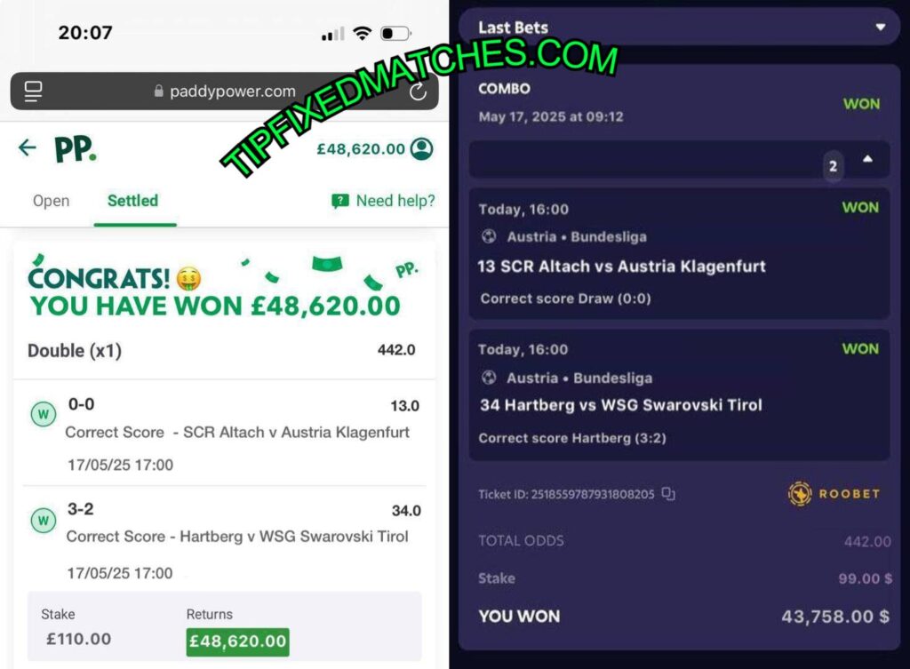 PADDYPOWER CORRECT SCORE FIXED MATCHES TIPS