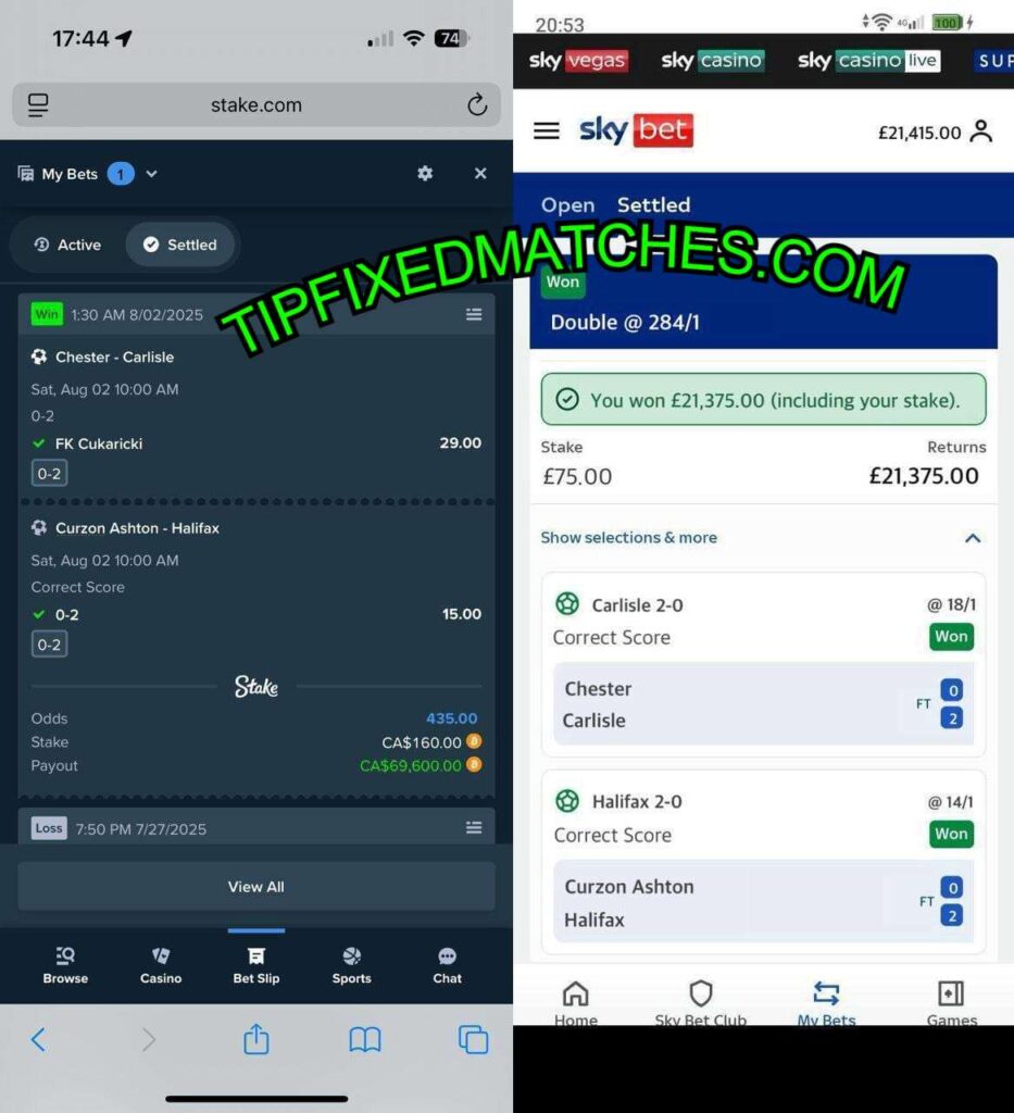 SKYBET CORRECT SCORE FIXED MATCH TIPS