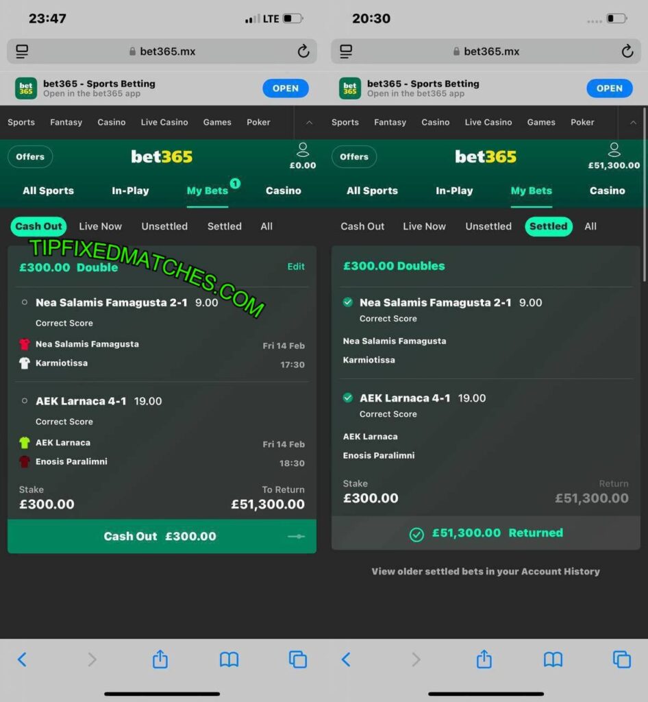 TIP FIXED MATCHES TIPS ON BET365