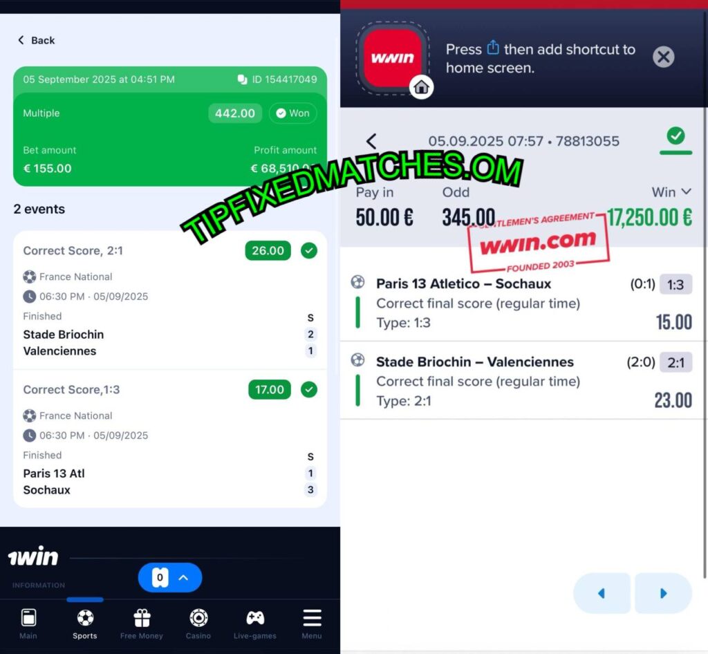 WWIN CORRECT SCORE FIXED MATCHES