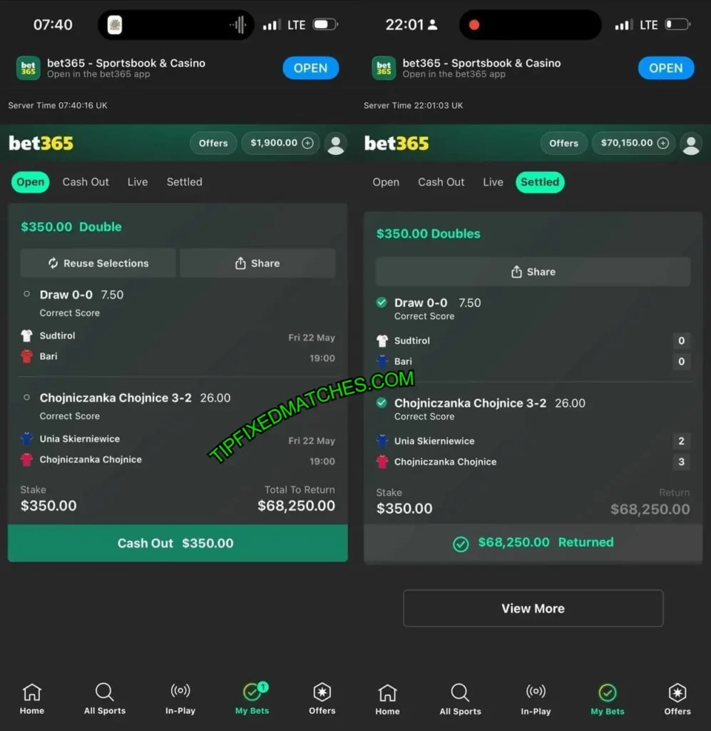BET365 SAFE CORRECT SCORE MATCHES