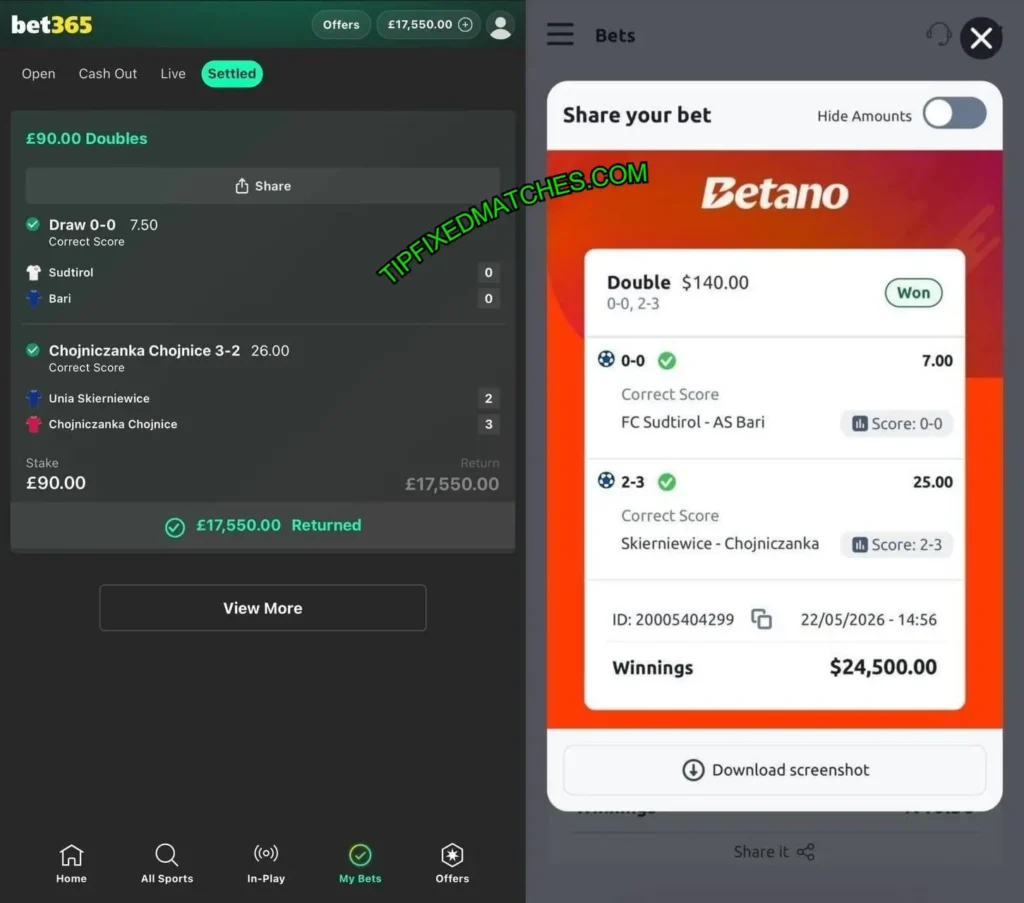 BETANO CORRECT SCORE MATCHES
