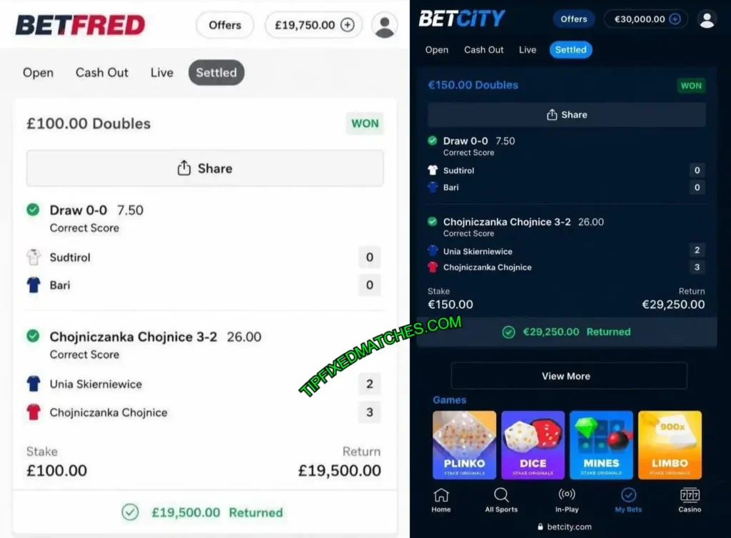 BETFRED CORRECT SCORE FIXED TIPS