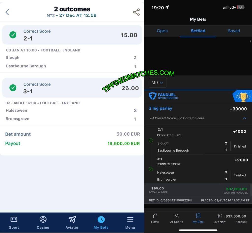 FANDUEL CORRECT FIXED MATCHES TIPS