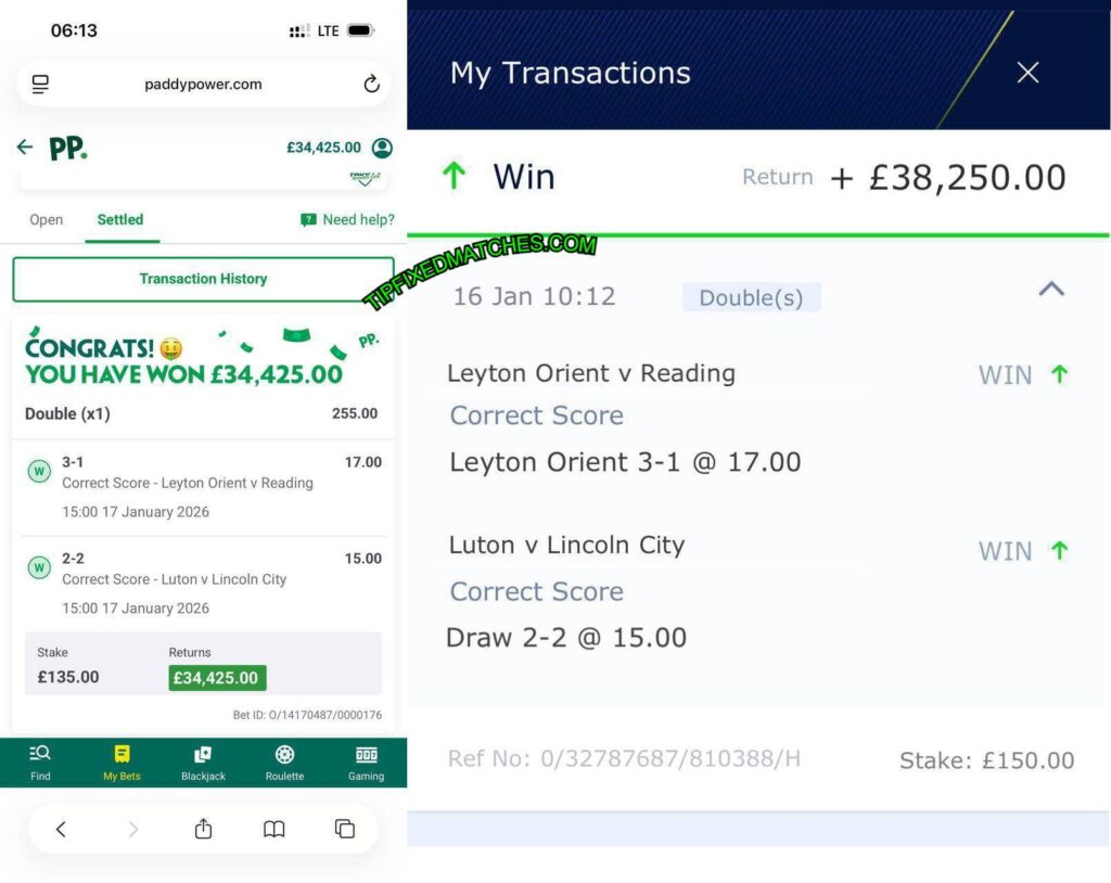 PADDY POWER FIXED MATCHES TIP