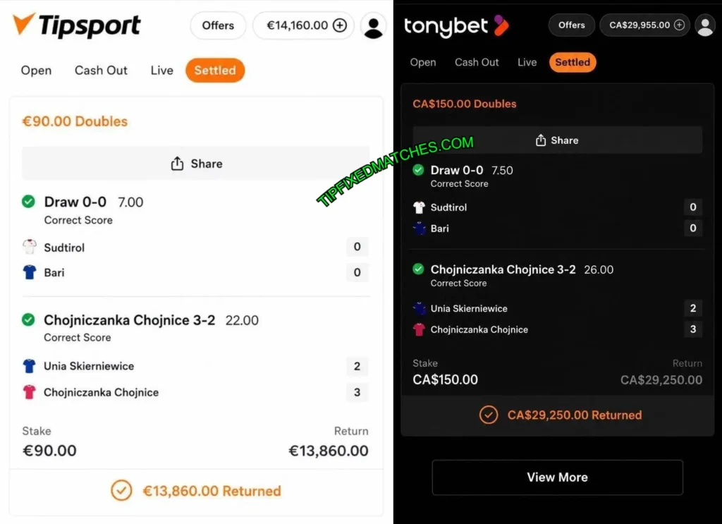 TONYBET CORRECT SCORE TIPS